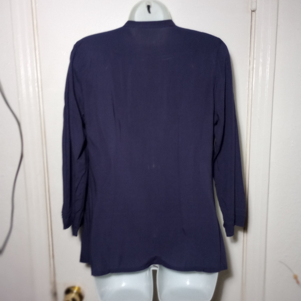 NWTAnthropologie SOLITAIRE BY RAVI KHOSLA Navy Crochet Peasant Blouse Size Small - Picture 8 of 14